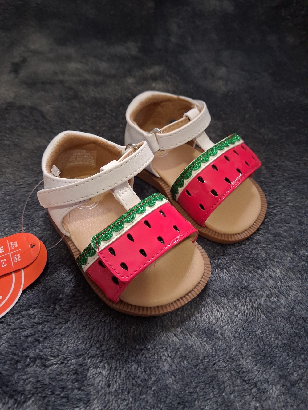 NWT Wonder Nation Fruit Watermelon Strappy Sandals Hook & Loop Red Girls Size 2